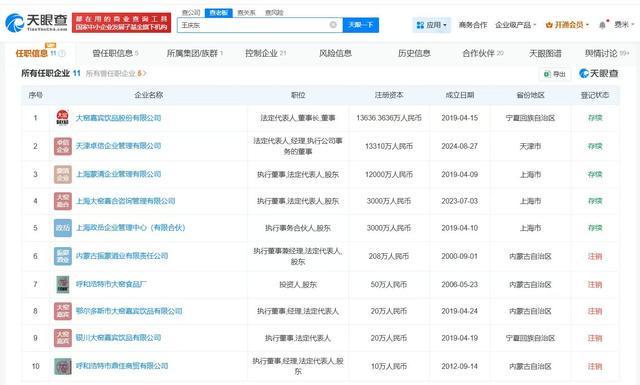 大窑汽水母公司对外投资10余家企业